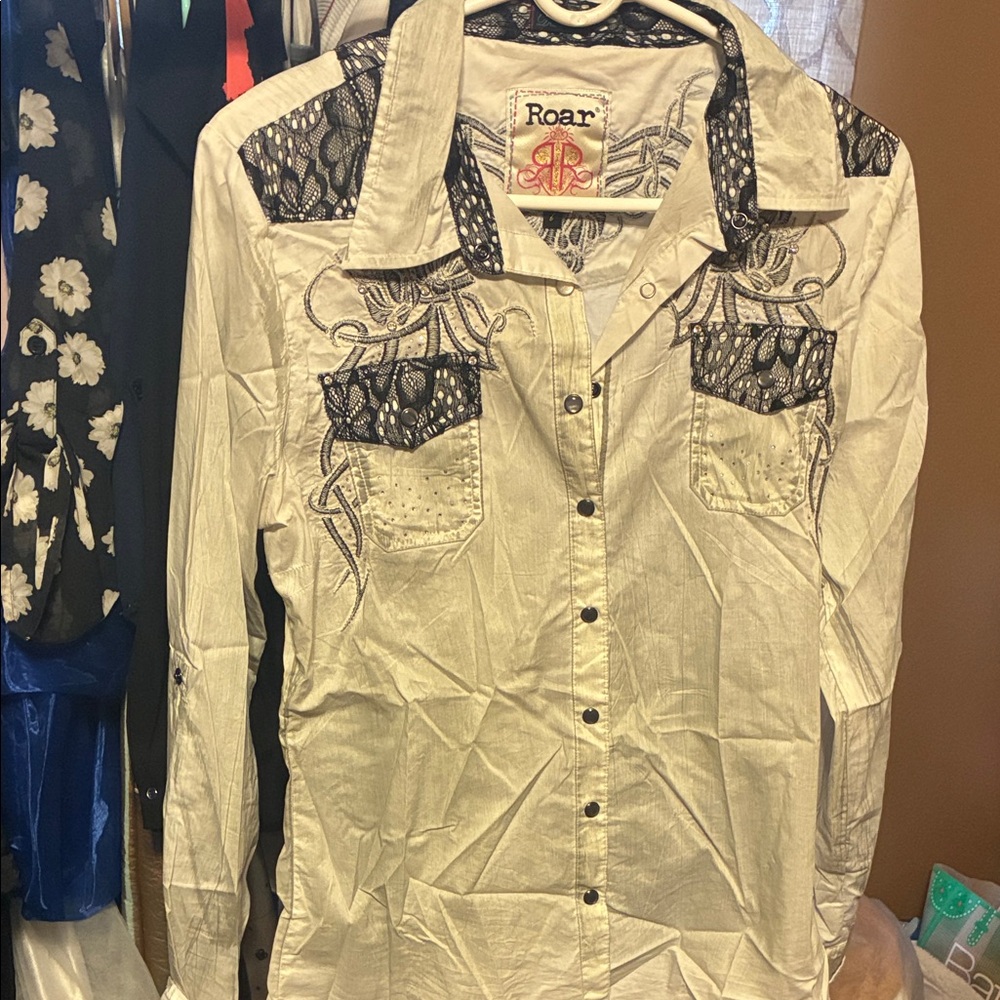 Roar Grey and Black Lace Detail Shirt